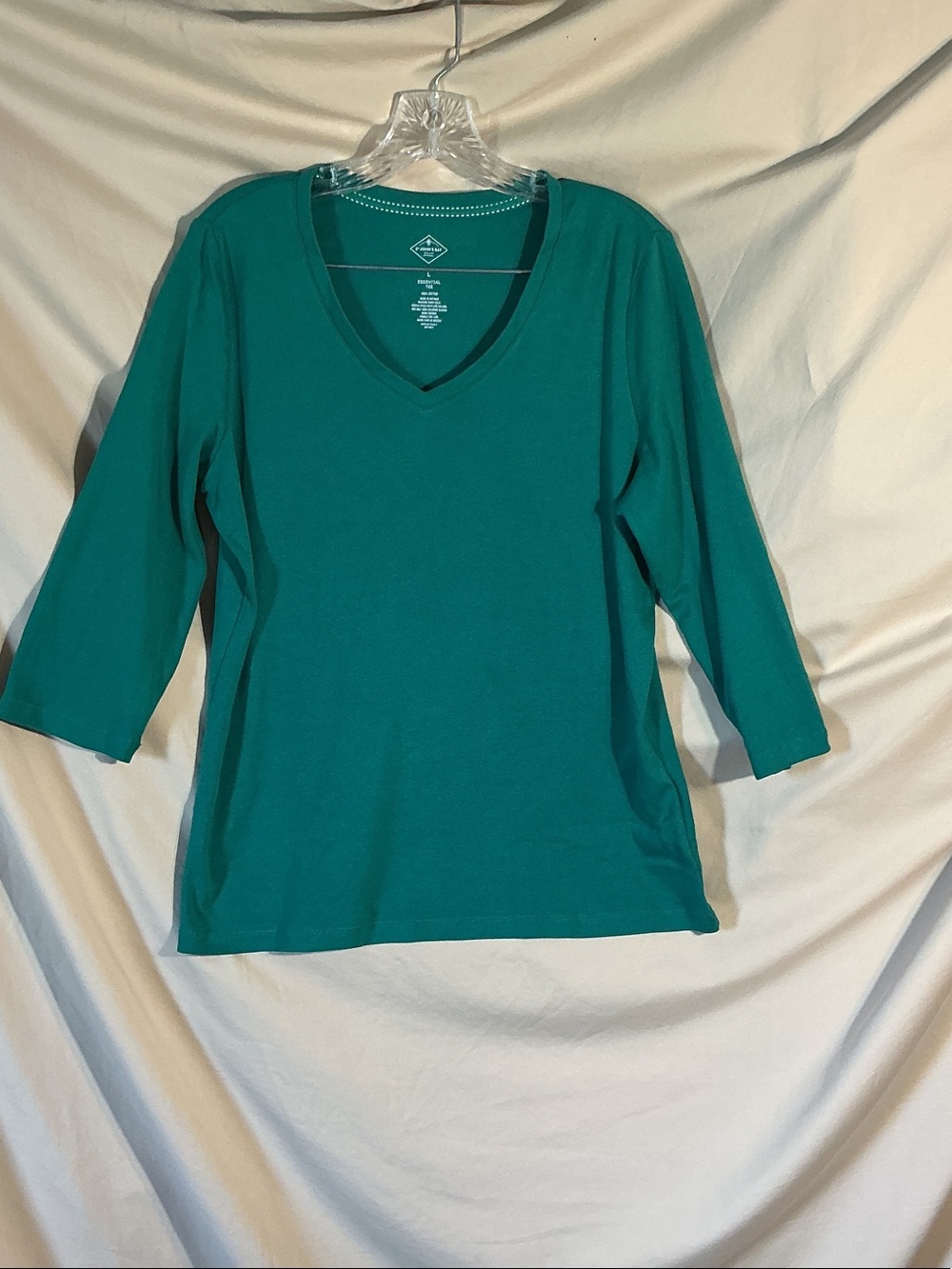 St. John's Bay Teal V-Neck 3/4 Sleeve Knit Top